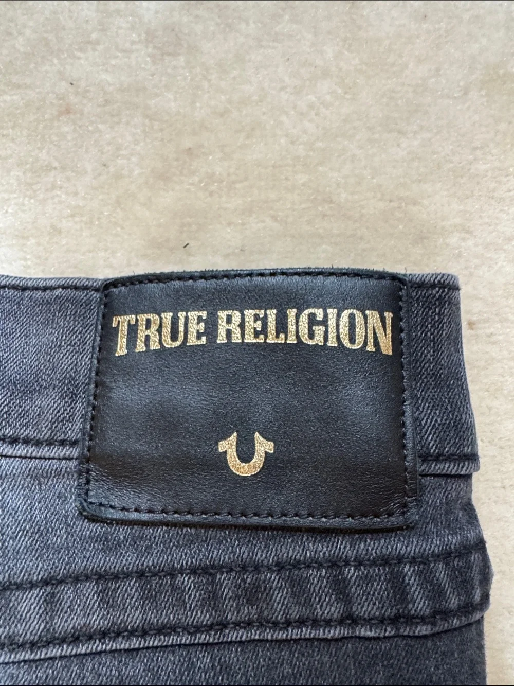 True Religion Black Slim Jeans with Gold Snake Motif